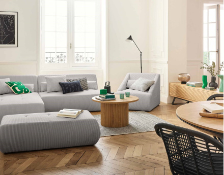 Canapé modulable d'angle gauche 5 places en velours côtelé Onyx