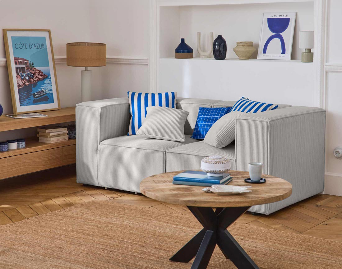 Canapé modulable 2 places en velours côtelé Arty