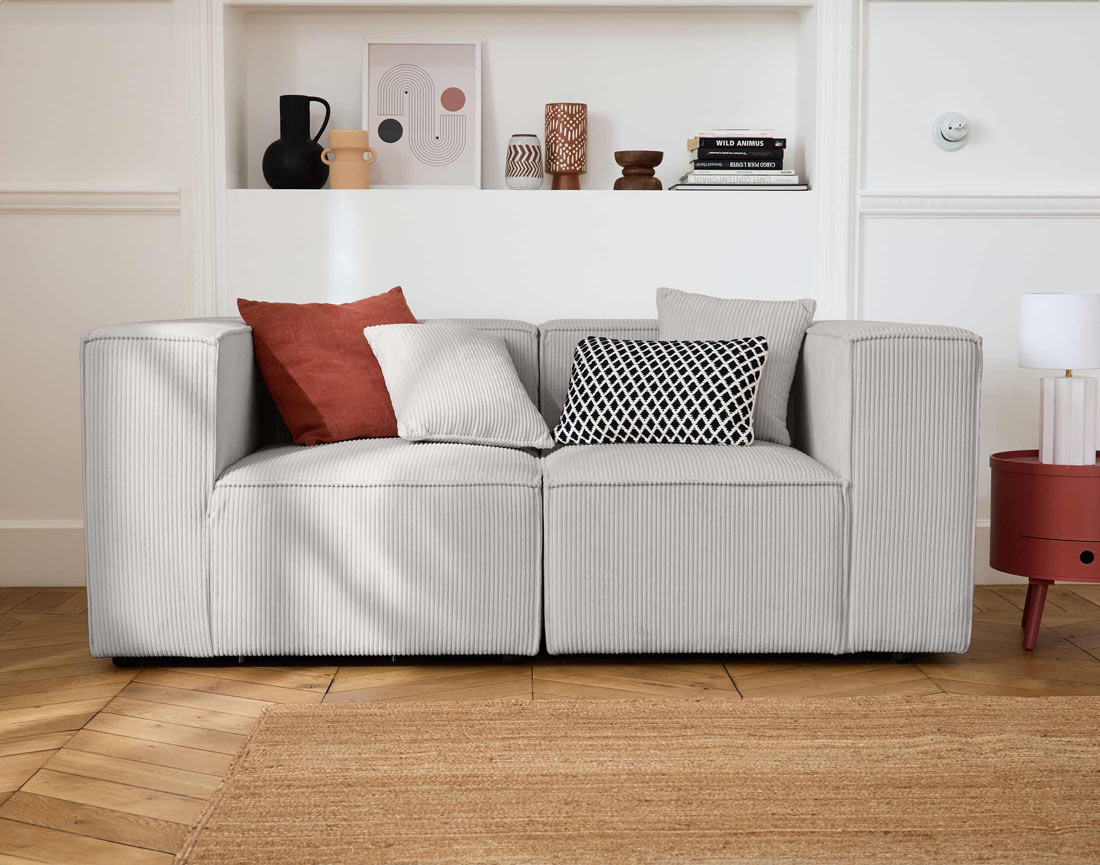Canapé modulable 2 places en velours côtelé Arty