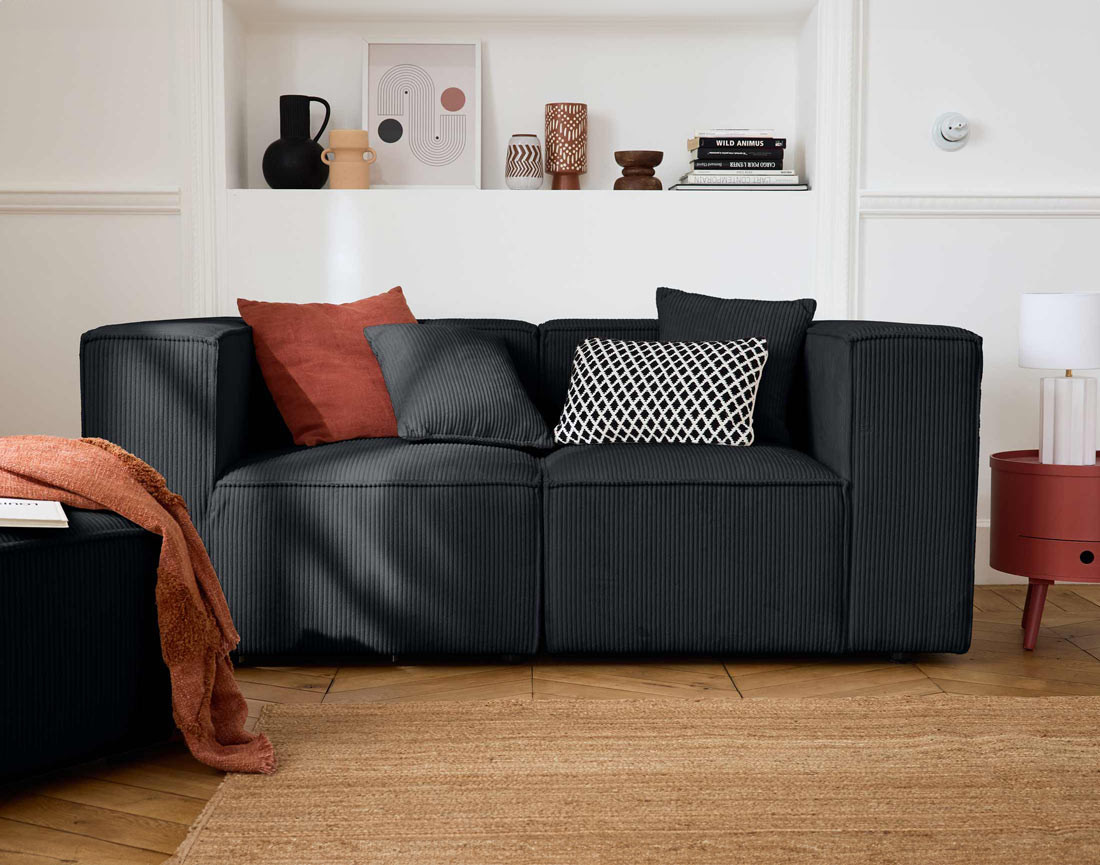 Canapé modulable 2 places en velours côtelé Arty