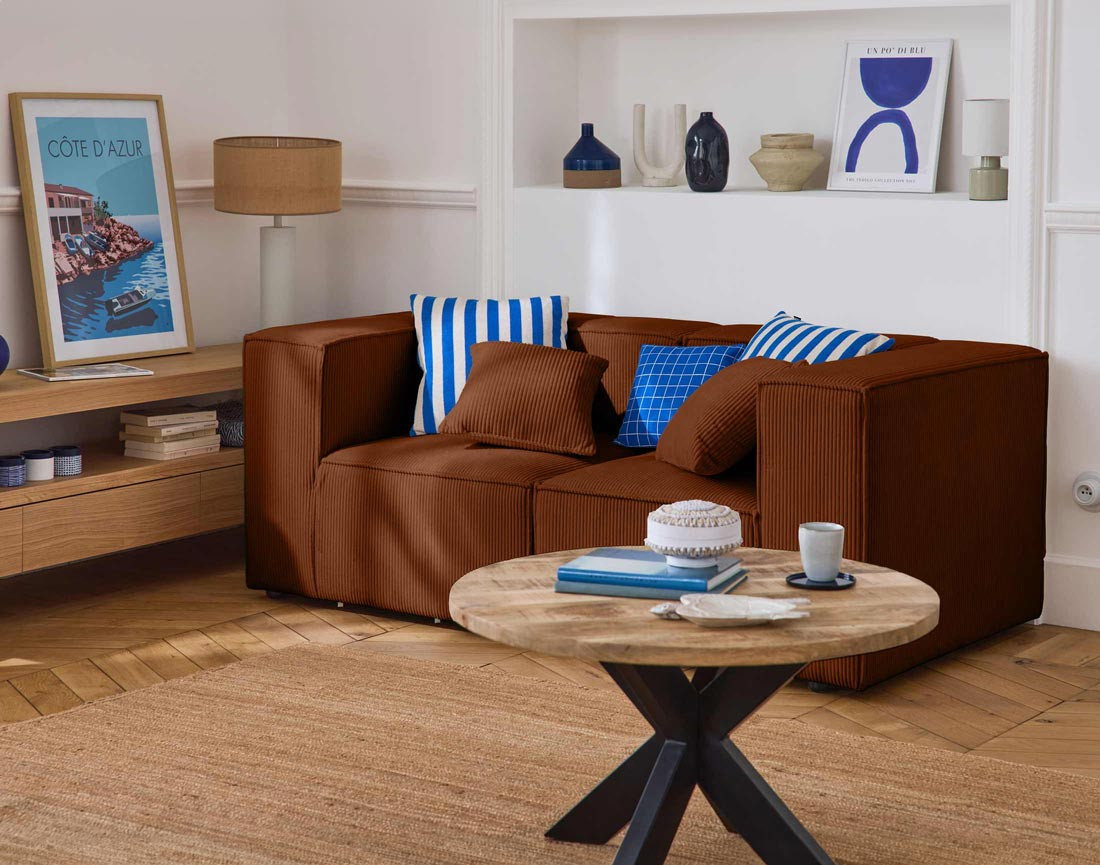 Canapé modulable 2 places en velours côtelé Arty