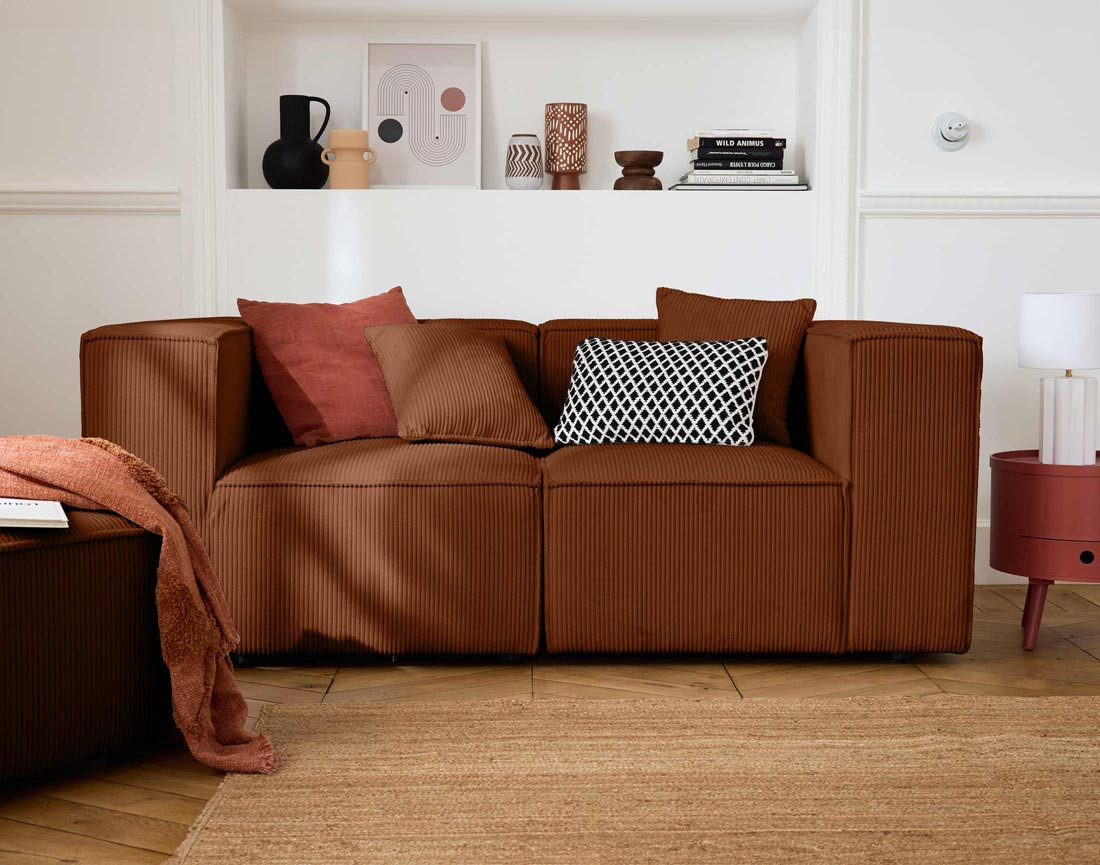 Canapé modulable 2 places en velours côtelé Arty