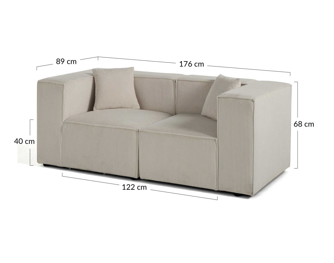 Canapé modulable 2 places en velours côtelé Arty