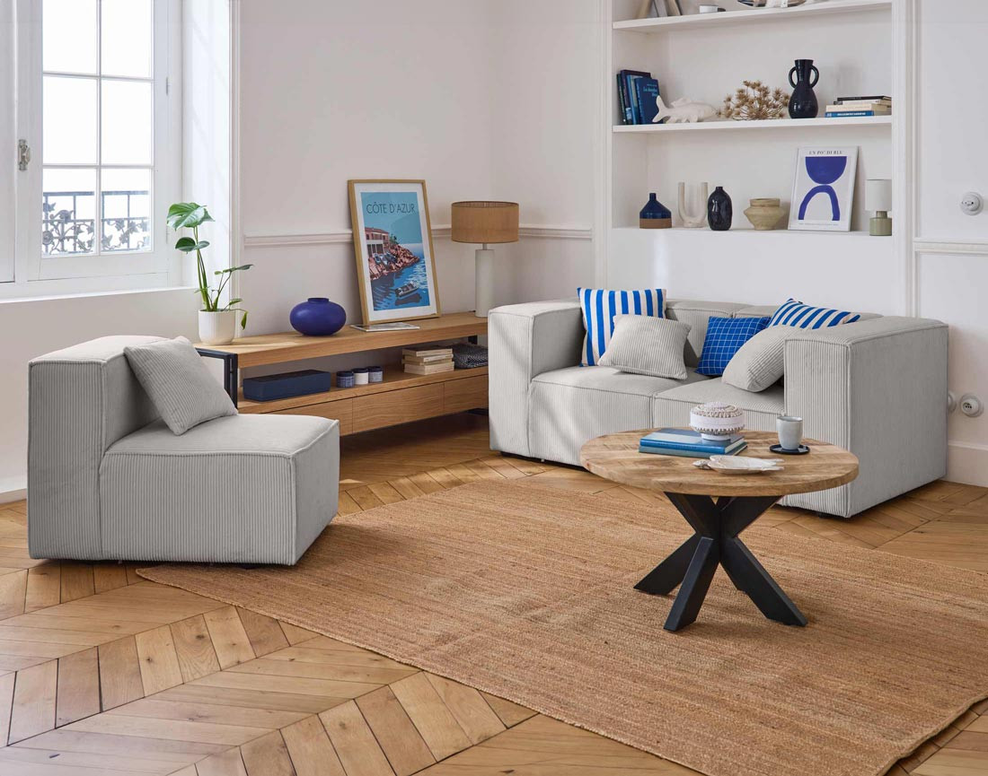 Canapé modulable 3 places en velours côtelé Arty