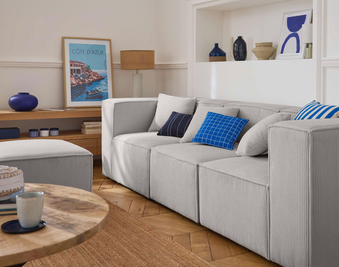 Canapé modulable 3 places en velours côtelé Arty