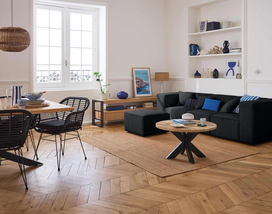 Canapé modulable 3 places en velours côtelé Arty