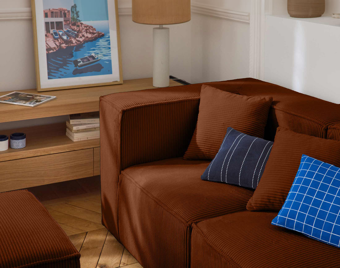 Canapé modulable 3 places en velours côtelé Arty