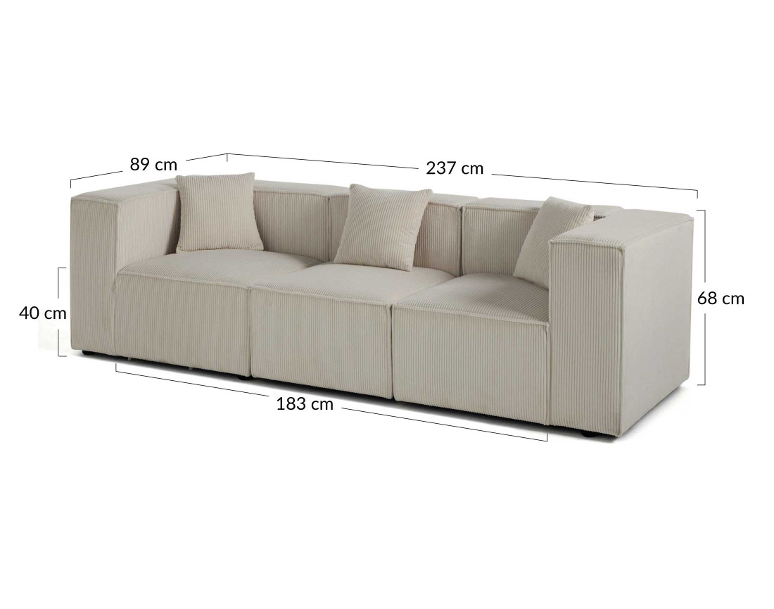 Canapé modulable 3 places en velours côtelé Arty