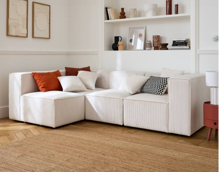 Canapé modulable d'angle gauche 4 places en velours côtelé Arty