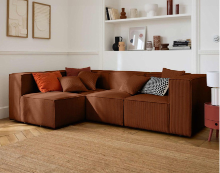 Canapé modulable d'angle gauche 4 places en velours côtelé Arty