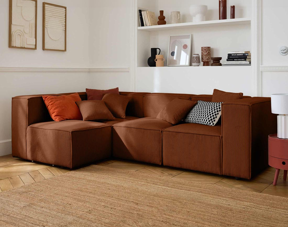 Canapé modulable d'angle gauche 4 places en velours côtelé Arty