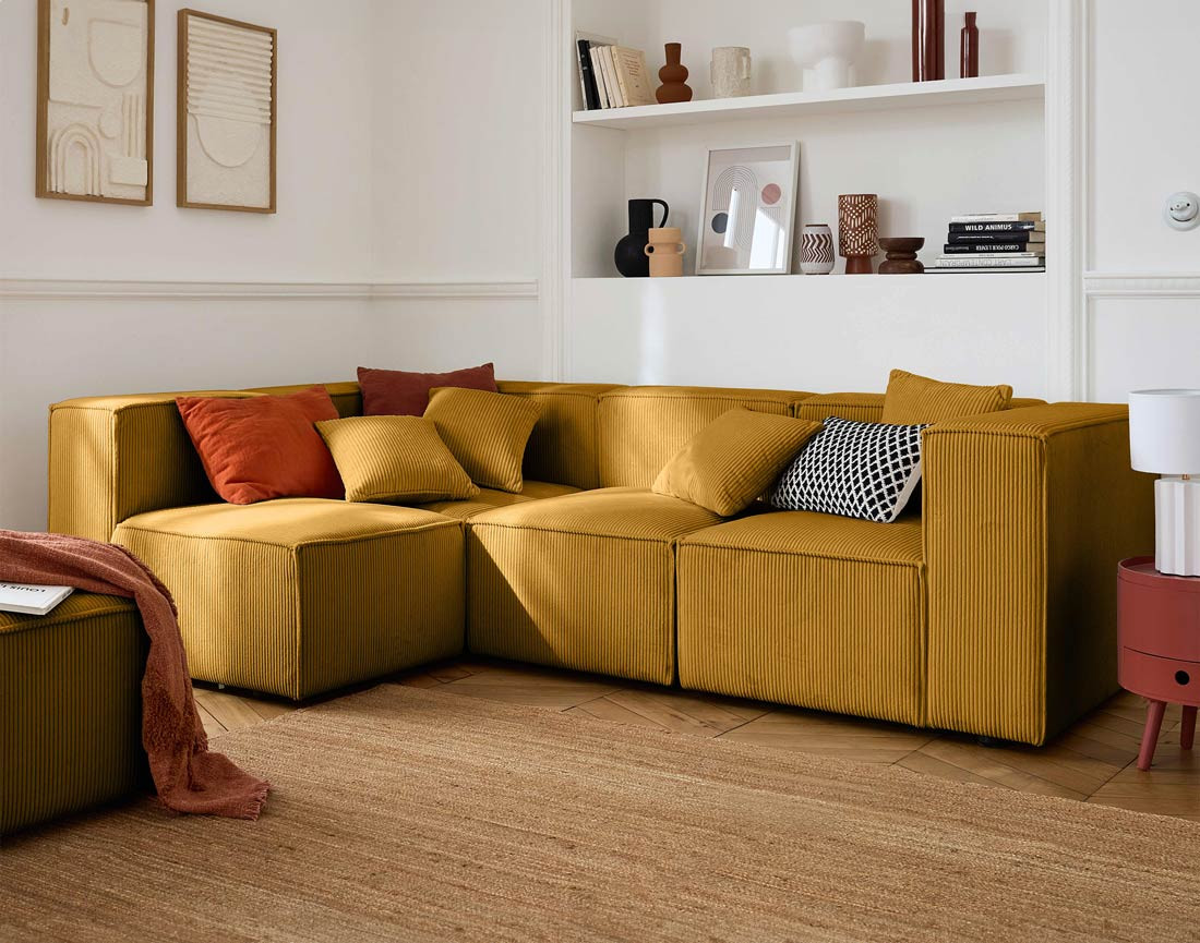 Canapé modulable d'angle gauche 4 places en velours côtelé Arty