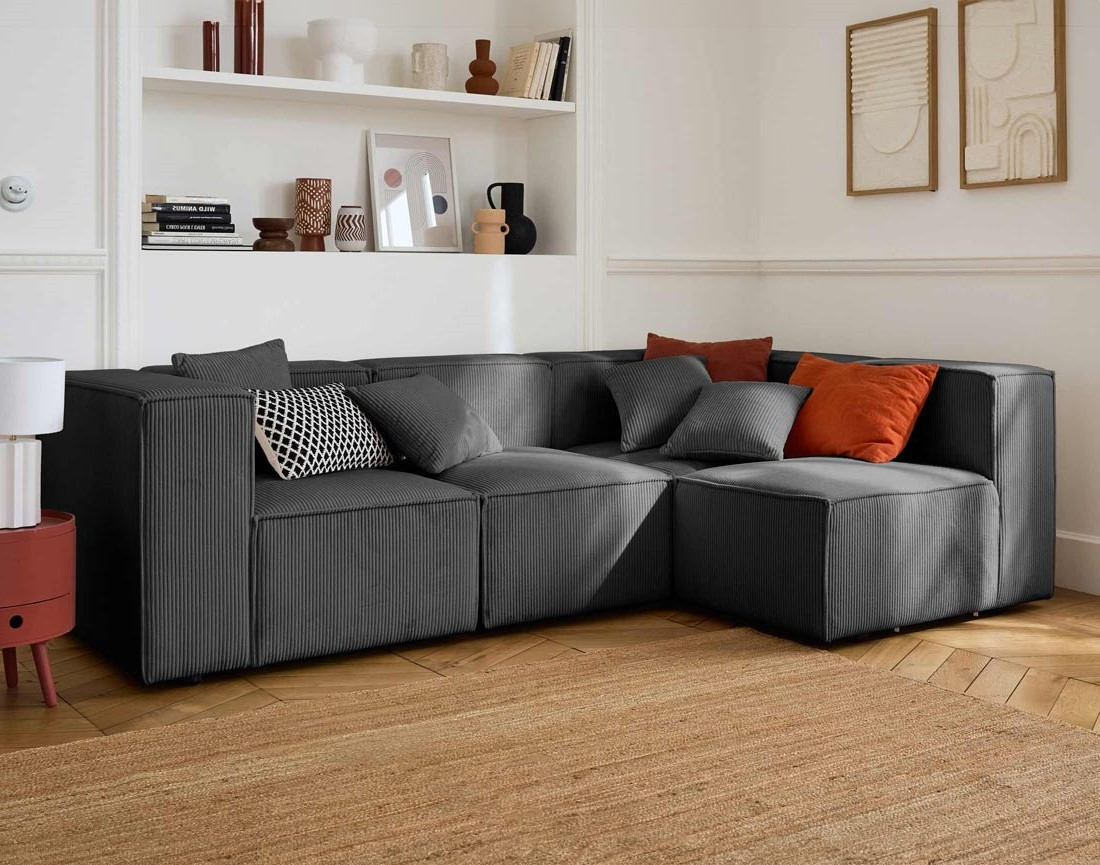 Canapé modulable d'angle droit 4 places en velours côtelé Arty