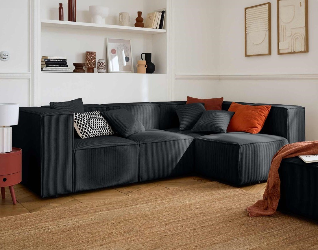 Canapé modulable d'angle droit 4 places en velours côtelé Arty