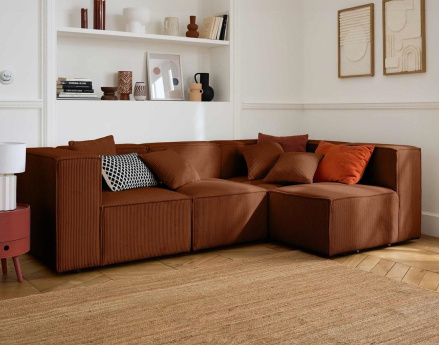 Canapé modulable d'angle droit 4 places en velours côtelé Arty