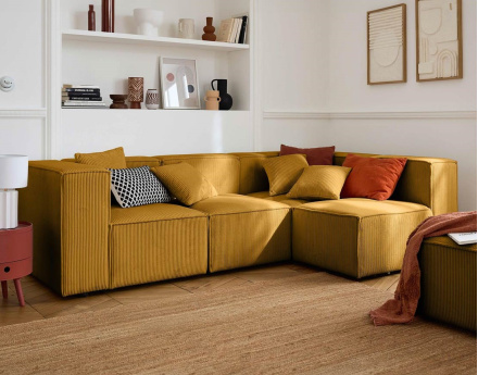Canapé modulable d'angle droit 4 places en velours côtelé Arty