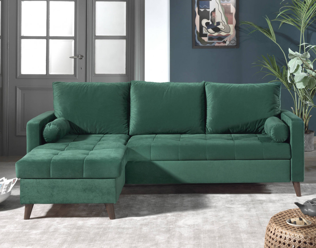 POLAR - Canapé d'angle réversible convertible - en velours au design scandinave - 4 places