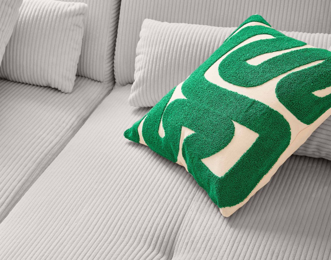 Canapé panoramique d'angle droit 7 places en velours côtelé Onyx