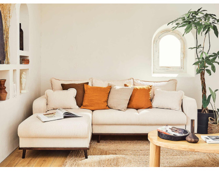 Canapé d'angle gauche 4 places convertible avec coffre en velours côtelé Albane