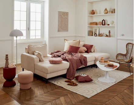 Canapé panoramique en U 7 places convertible avec coffre en velours côtelé Albane