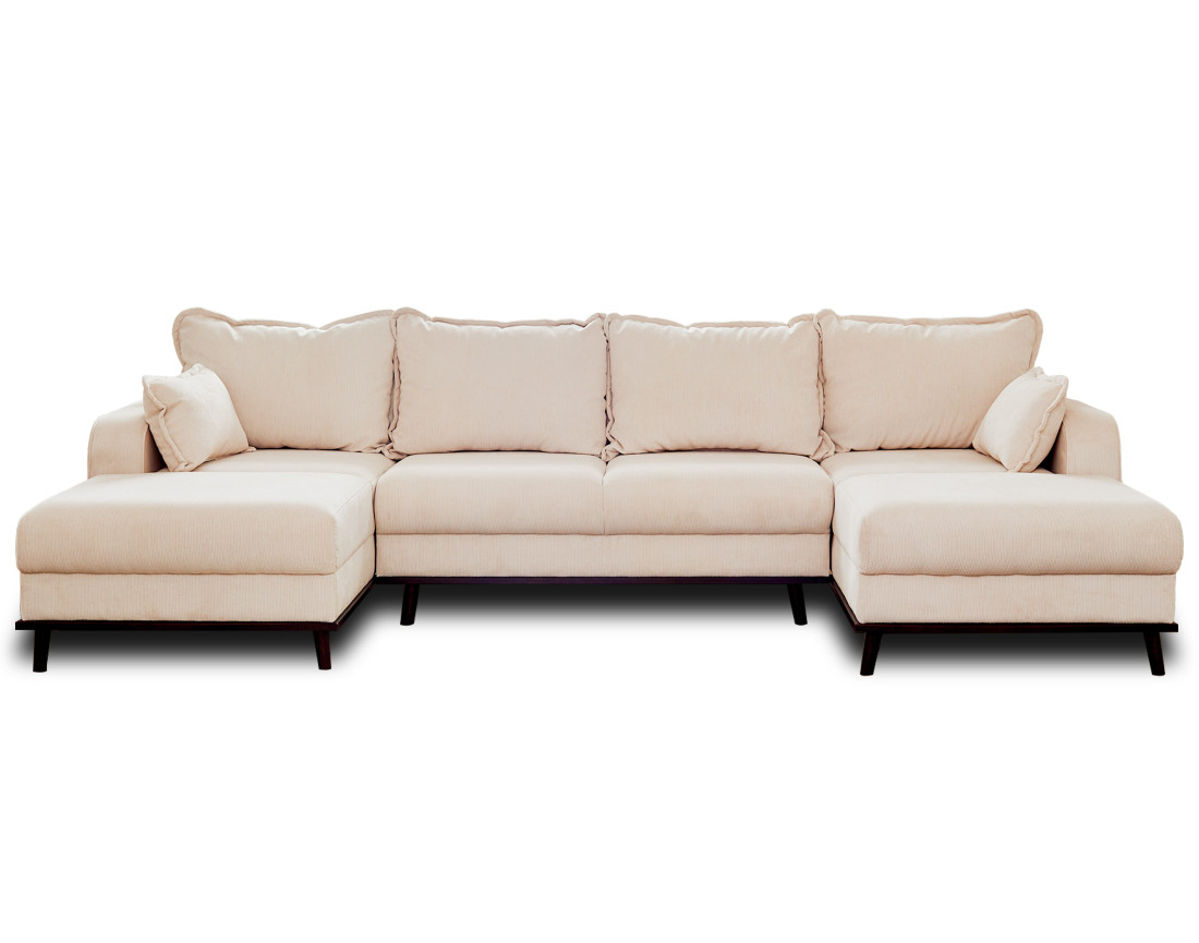 Canapé panoramique en U 7 places convertible avec coffre en velours côtelé Albane