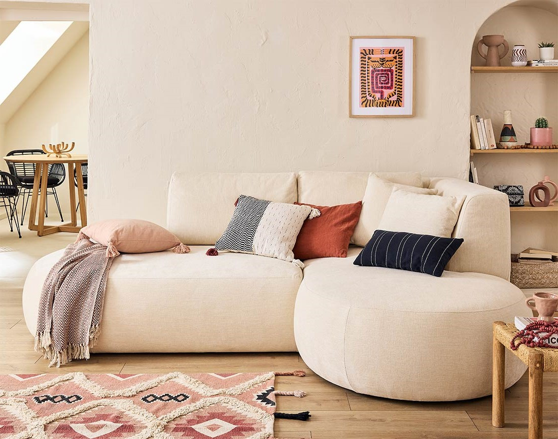 Canapé modulable d'angle droit 4 places en tissu texturé Santorini