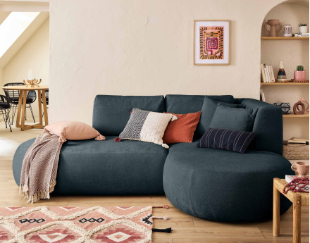 Canapé modulable d'angle droit 4 places en tissu texturé Santorini