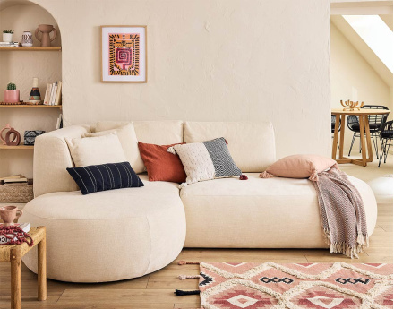 Canapé modulable d'angle gauche 4 places en tissu texturé Santorini