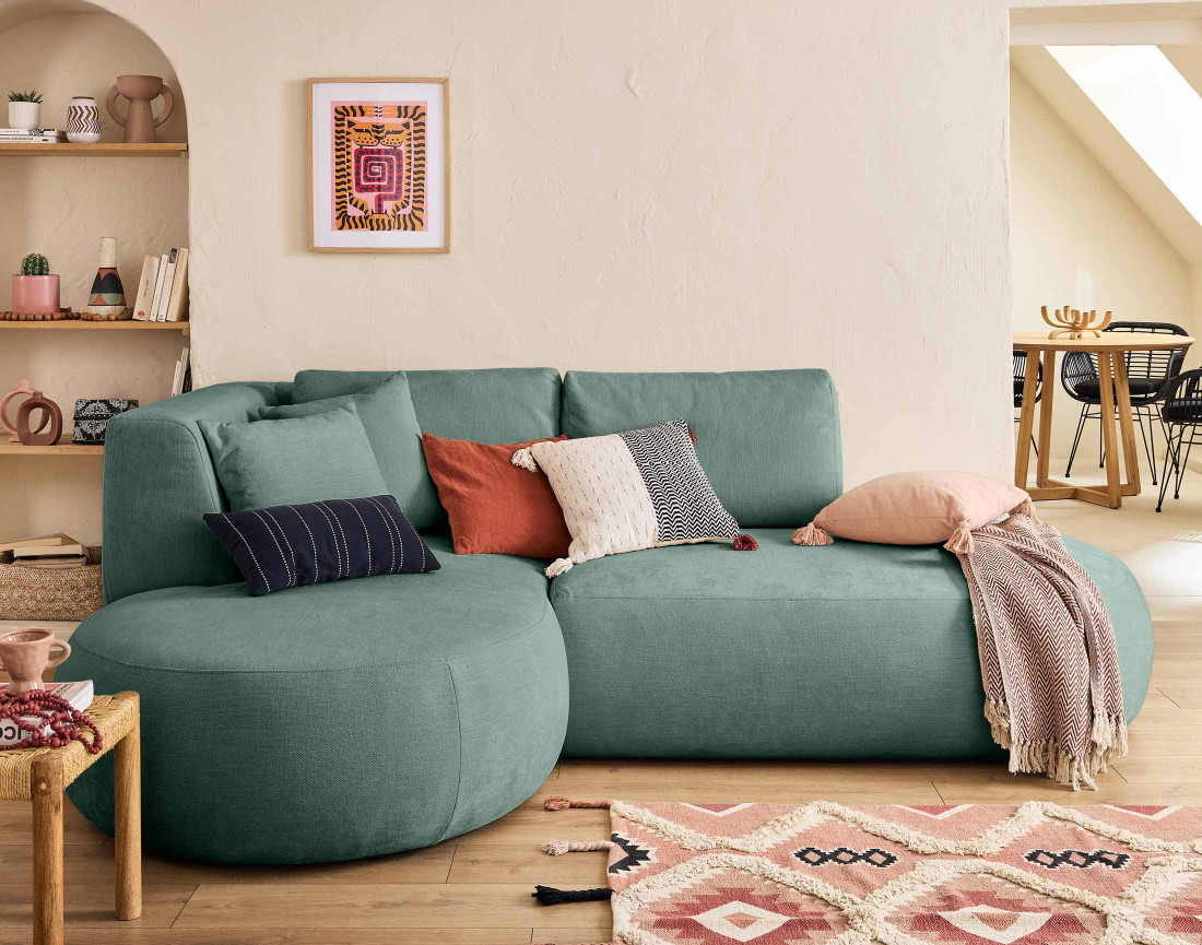 Canapé modulable d'angle gauche 4 places en tissu texturé Santorini