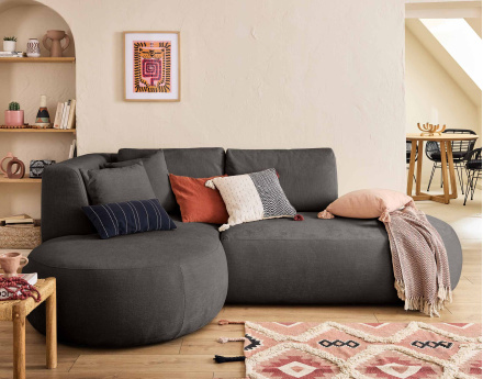 Canapé modulable d'angle gauche 4 places en tissu texturé Santorini