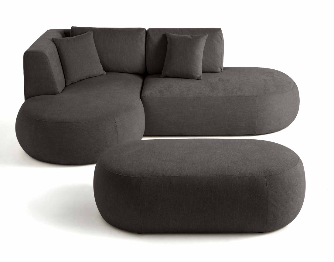 Canapé modulable d'angle gauche 4 places avec pouf en tissu texturé Santorini