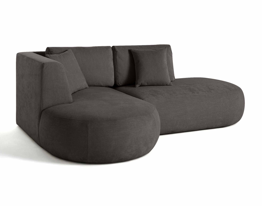 Canapé modulable d'angle gauche 4 places avec pouf en tissu texturé Santorini