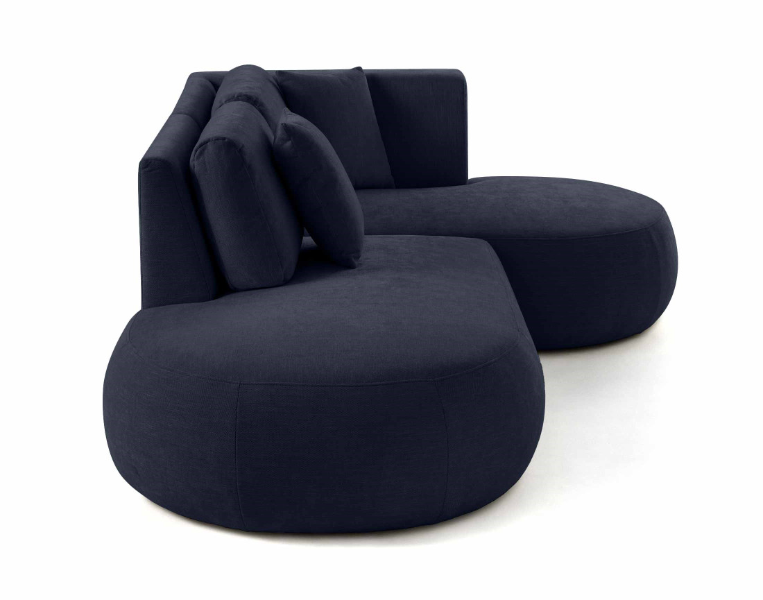 Canapé modulable d'angle droit avec pouf 4 places en tissu texturé Santorini