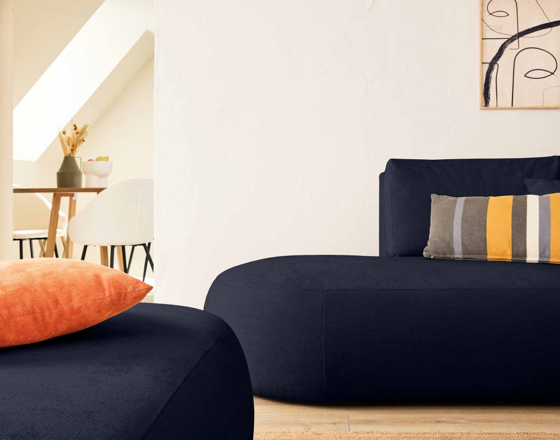 Canapé modulable d'angle droit avec pouf 4 places en tissu texturé Santorini