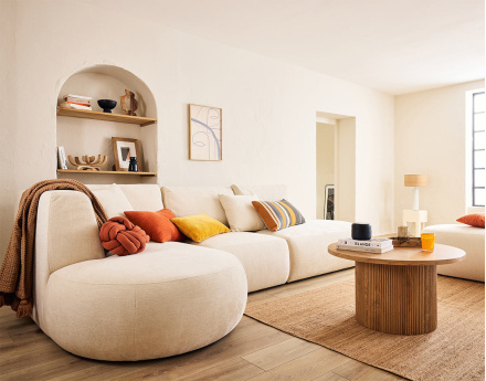 Canapé modulable d'angle gauche 5 places en tissu texturé Santorini