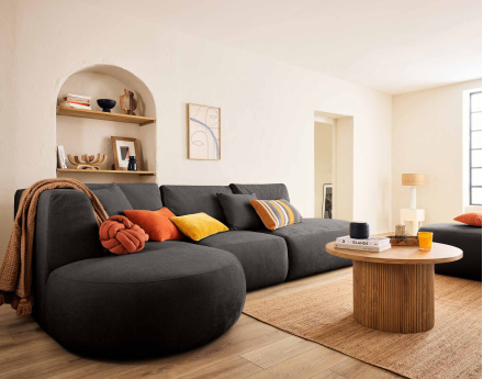 Canapé modulable d'angle gauche 5 places en tissu texturé Santorini