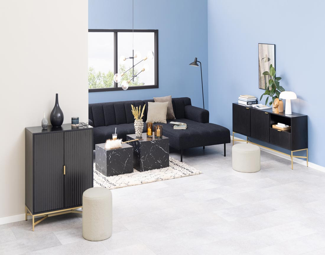 Lot de 2 tables basses effet marbre noir 58 et 50 cm Pueblo