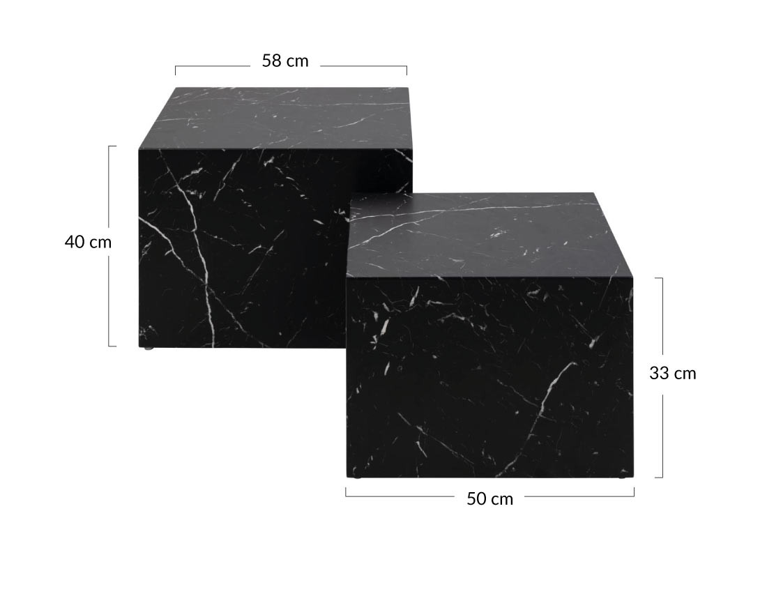 Lot de 2 tables basses effet marbre noir 58 et 50 cm Pueblo