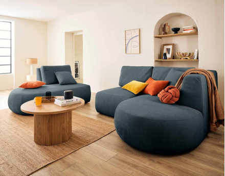 Canapé modulable d'angle droit 5 places en tissu texturé Santorini