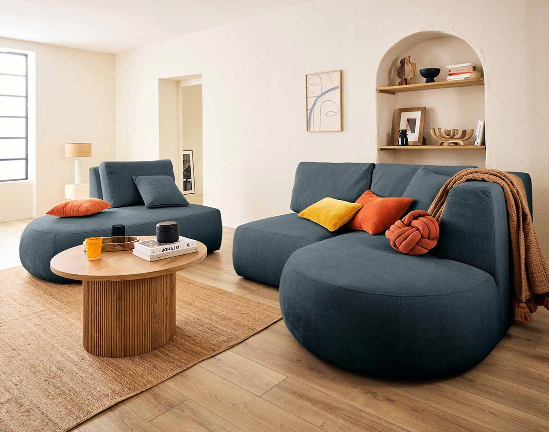 Canapé modulable d'angle droit 5 places en tissu texturé Santorini