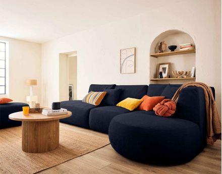 Canapé modulable d'angle droit 5 places en tissu texturé Santorini