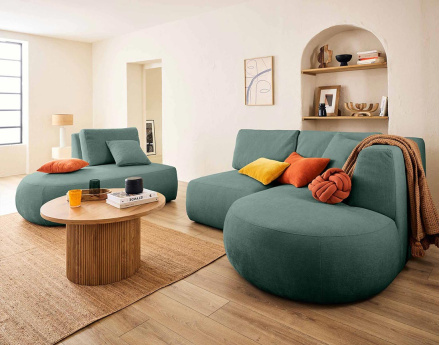 Canapé modulable d'angle droit 5 places en tissu texturé Santorini