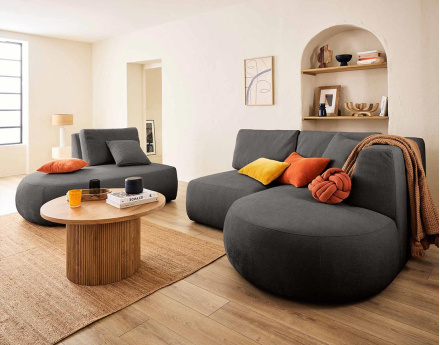 Canapé modulable d'angle droit 5 places en tissu texturé Santorini