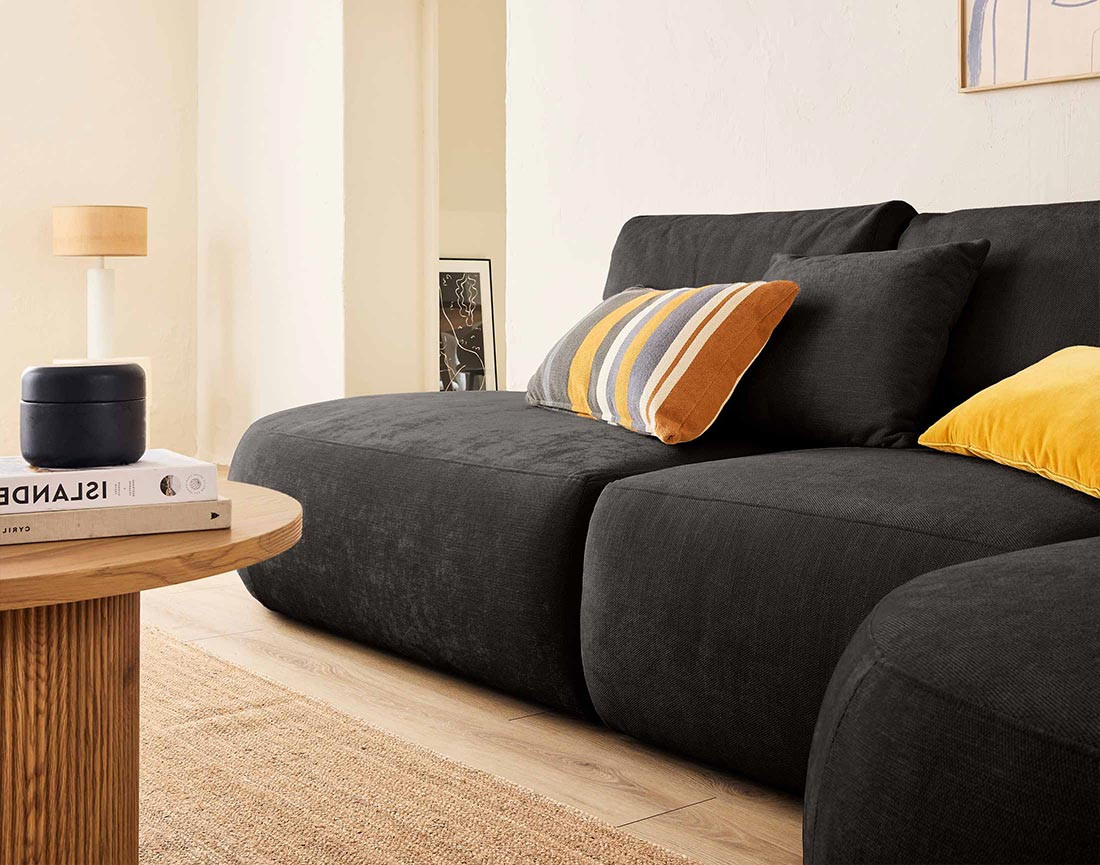 Canapé modulable d'angle droit 5 places en tissu texturé Santorini