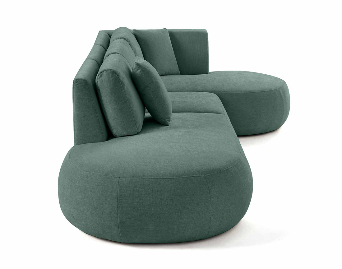 Canapé modulable d'angle droit avec pouf 5 places en tissu texturé Santorini