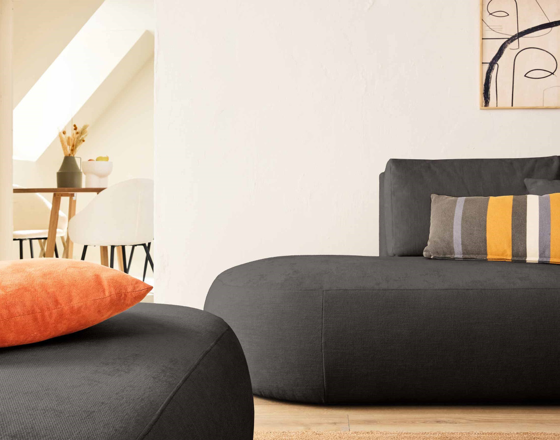 Canapé modulable d'angle droit avec pouf 5 places en tissu texturé Santorini