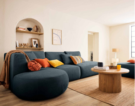 Canapé modulable d'angle gauche avec pouf 5 places en tissu texturé Santorini