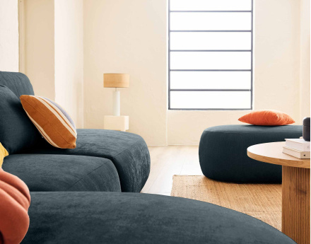 Canapé modulable d'angle gauche avec pouf 5 places en tissu texturé Santorini