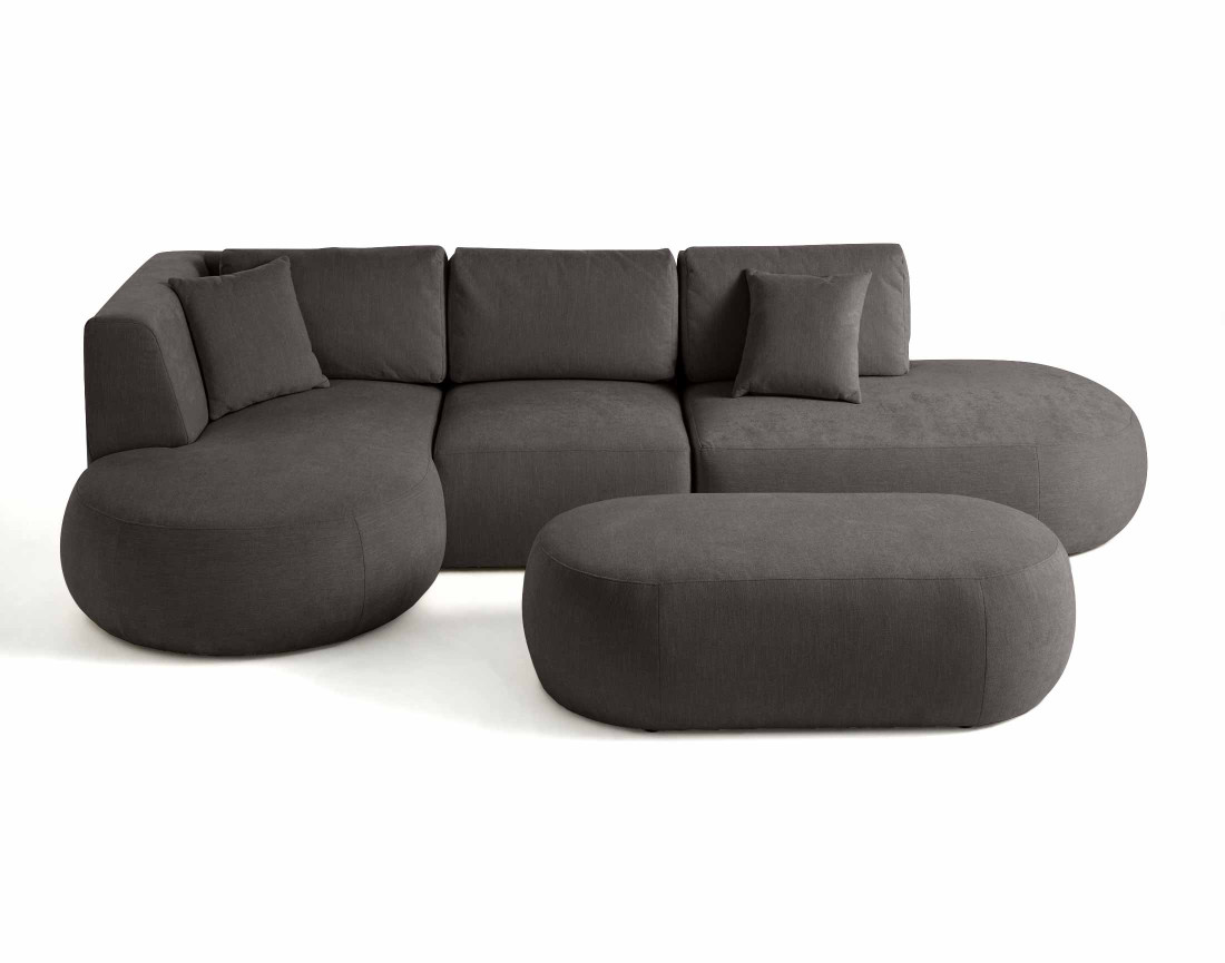 Canapé modulable d'angle gauche avec pouf 5 places en tissu texturé Santorini