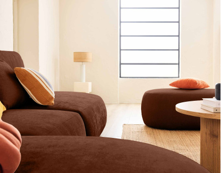 Canapé modulable d'angle gauche avec pouf 5 places en tissu texturé Santorini